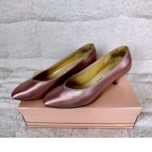Vintage Dyeables Satin Kitten Bridal Heel Pumps Pink Pointed Toe Formal Shoes